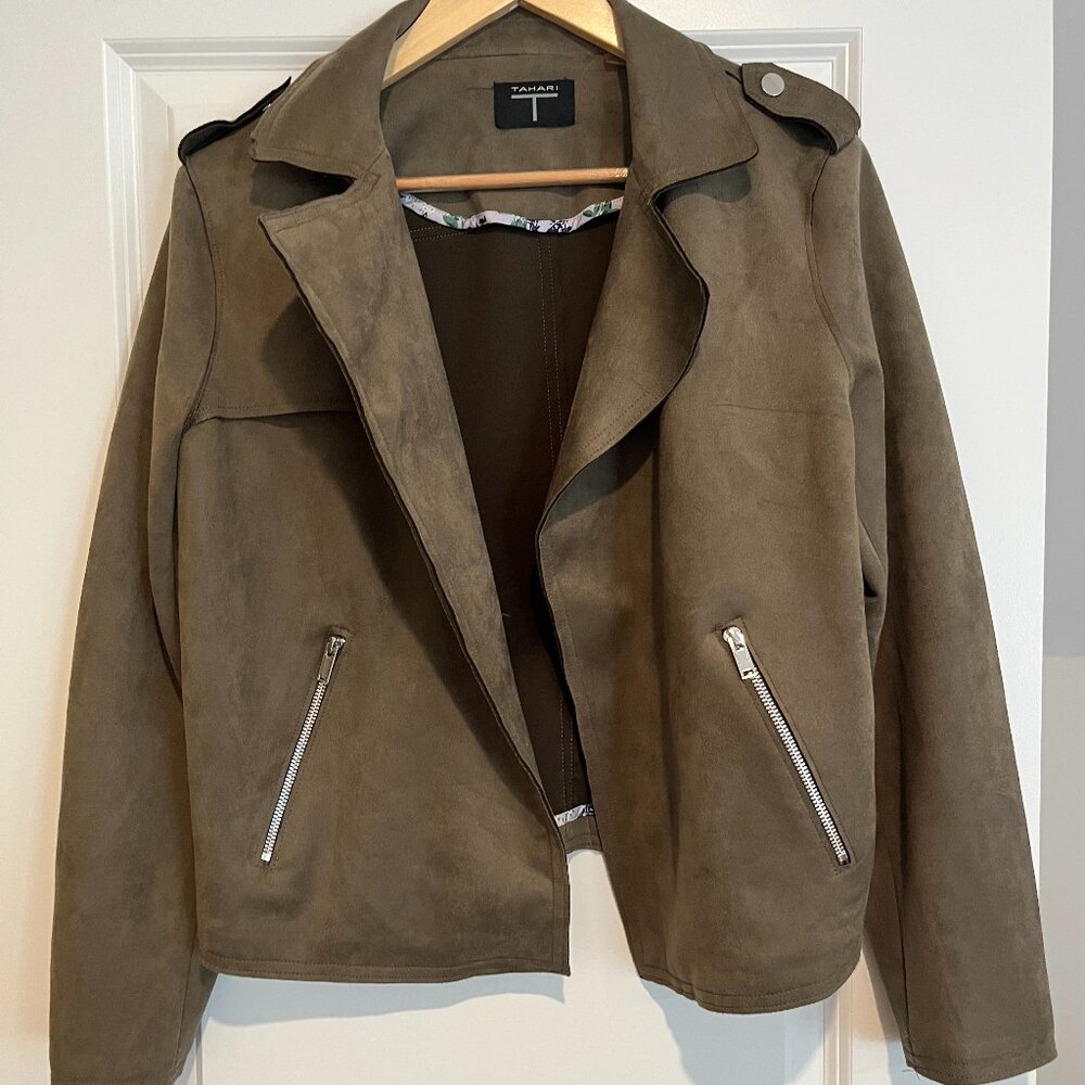 Tahari Olive Green Faux Suede Jacket Size XL
